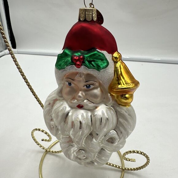 Christmas Ornament Santa Head Bell Hand Blown Painted 6” - Picture 1 of 6
